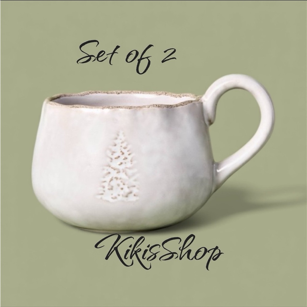 Set of 2- 13.5oz Stoneware Debossed
Tree Holiday Mug Cream- Hearth & Hand